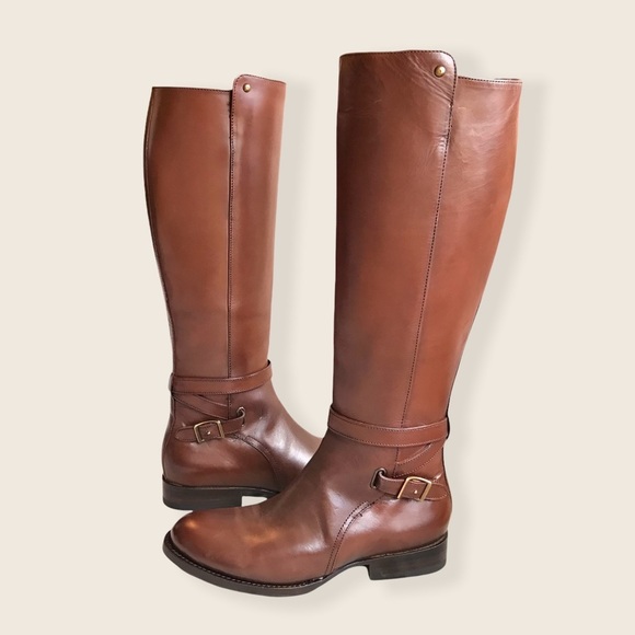 Frye Jordan Strap Cognac Leather Tall Riding Boots - Picture 1 of 16
